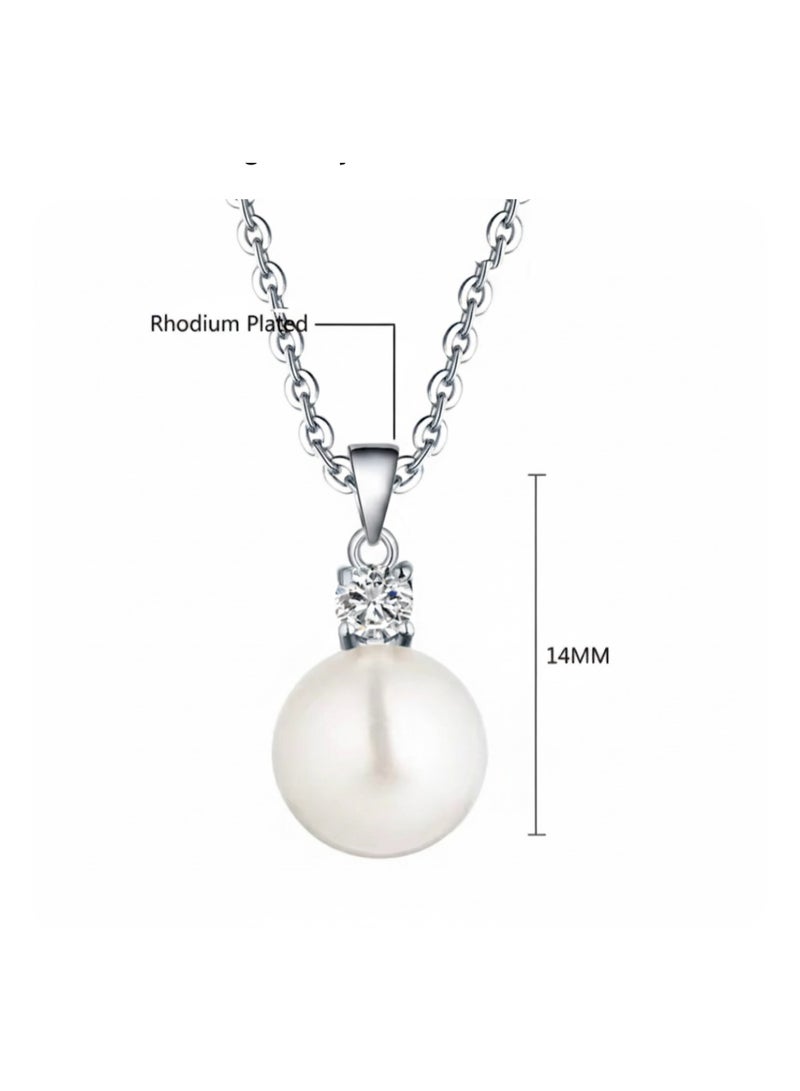 Sterling Silver 925 Freshwater Pearl Necklace with Cubic Zirconia Pendant, Elegant Women's Jewelry, Romantic Gift, 40 cm, Comes With Gift Box - Image 4
